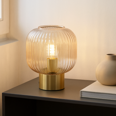 Retro stolová lampa ružová, Charlois, s vypínačom