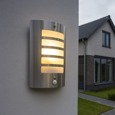 Moderné vonkajšie nástenné svietidlo so senzorom pohybu strieborné, Manuel, IP44