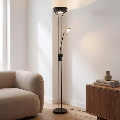 Moderná stojaca lampa na čítanie čierna, Salvador, 18 W, LED 3000 K, s vypínačom