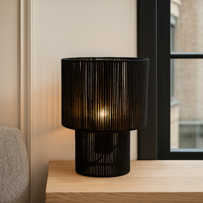 Rustikálna stolová lampa čierna, Sanny, s vypínačom