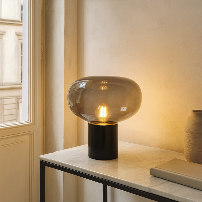 Mramorová stolová lampa sivá, Alan, s vypínačom