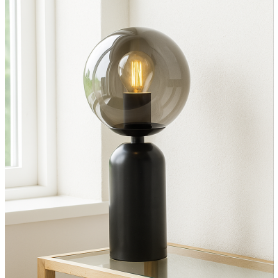 Mramorová stolová lampa sivá, Alan, s vypínačom
