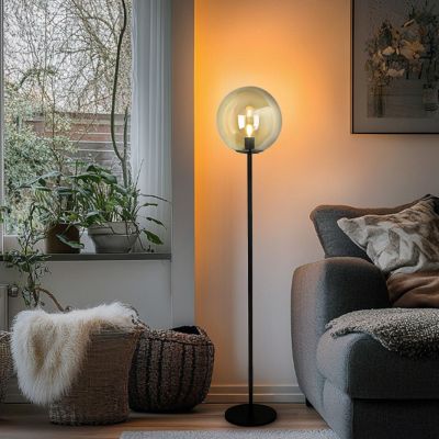 Dizajnová stojaca lampa jantárová, Dolf, s vypínačom