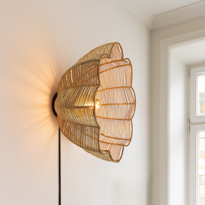 Ratanové nástenné svietidlo hnedé, Heather, s vypínačom