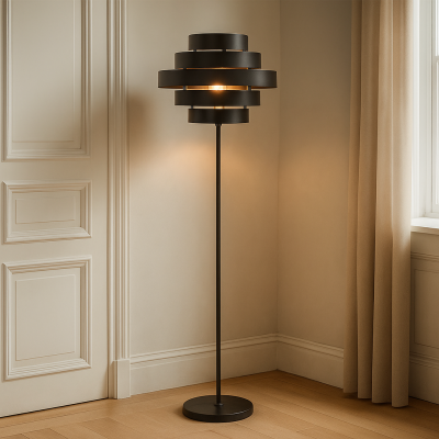 Rustikálna stojaca lampa čierna, Jana, s vypínačom