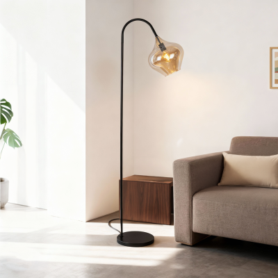 Dizajnová stojaca lampa jantárová, Sophia, s vypínačom