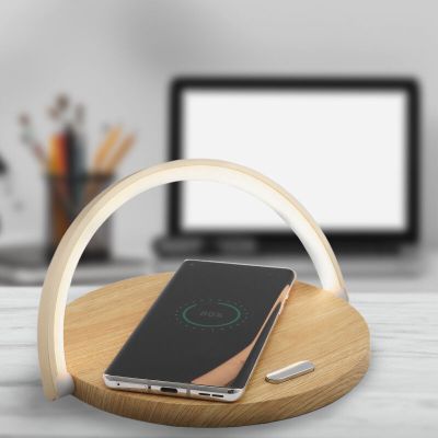 Plastová stolová lampa drevená, Erhan, 2 W, LED 3000 K, s vypínačom