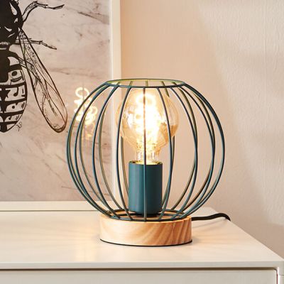 Industriálna stolová lampa modrá, Donato, s vypínačom