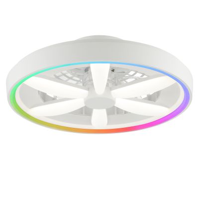 Plastový stropný ventilátor biely, Roos, 48 W, LED RGBW, s diaľkovým ovládačom