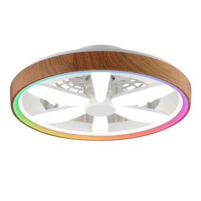 Plastový stropný ventilátor drevený, Roos, 48 W, LED RGBW, s diaľkovým ovládačom