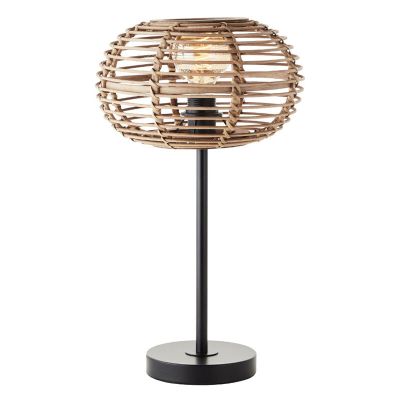 Ratanová stolová lampa hnedá, Sevim, s vypínačom