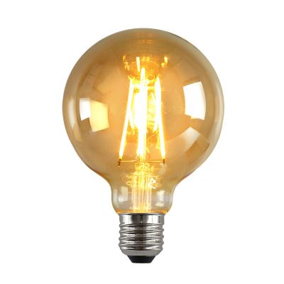 Stmievateľná LED žiarovka E27 Olucia, G95, 6W, jantárové sklo, 2200k