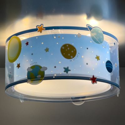 Modré stropné svietidlo do detskej izby plastové, Planeten