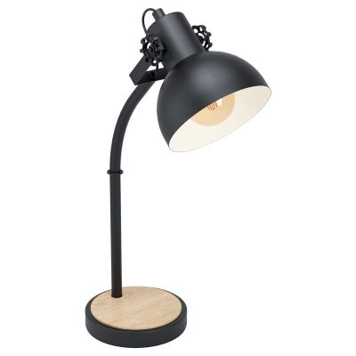 Drevená industriálna stolová lampa čierna, Elmira, s vypínačom