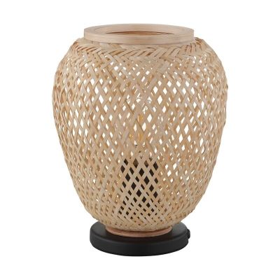 Drevená rustikálna stolová lampa čierna, Nicole, s vypínačom