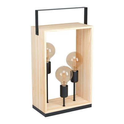 Drevená rustikálna stolová lampa čierna, Olaf, s vypínačom