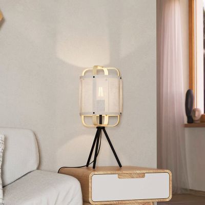 Textílná retro stolová lampa biela, Rocco, s vypínačom
