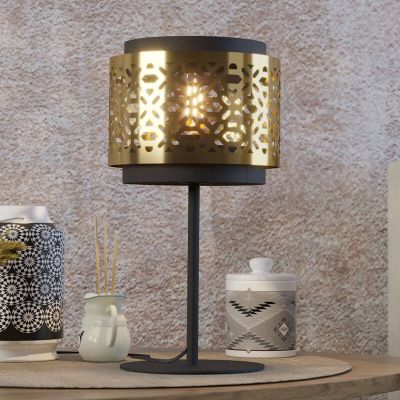 Oceľová retro stolová lampa mosadzná, Quincy, s vypínačom