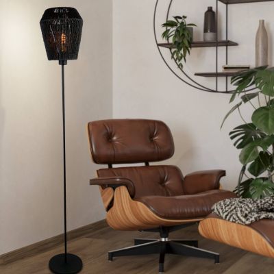 Papierová stojaca lampa čierna, Caine, s vypínačom