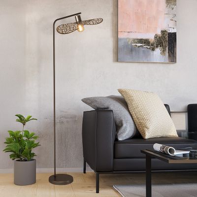 Oceľová vintage stojaca lampa bronzová, Suraj, s vypínačom