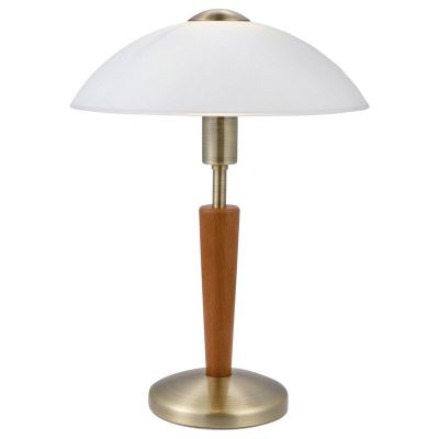 Drevená klasická stolová lampa bronzová, Miam, s dotykovým stmievačom