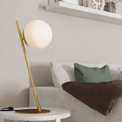 Sklenená moderná stolová lampa mosadzná, Polly, s vypínačom