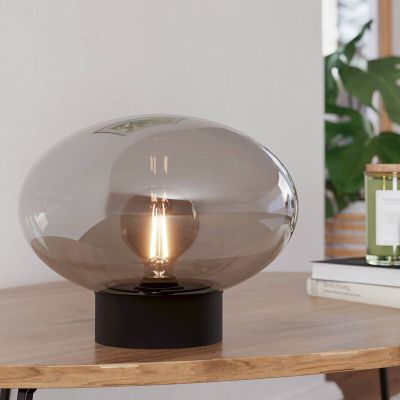 Sklenená dizajnová stolová lampa sivá, Kirstin, s vypínačom