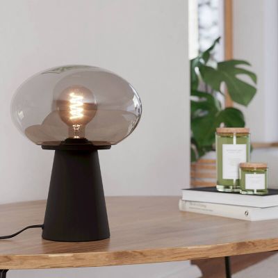 Sklenená dizajnová stolová lampa sivá, Kirstin, s vypínačom