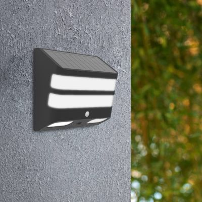 Plastové solárne vonkajšie nástenné svietidlo čierne, Hisham, 6,5 W, LED 4000 K, IP65