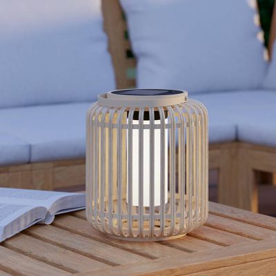 Drevené solarné vonkajšie svietidlo na stôl hnedé, Hanin, 3,3 W, LED 4000 K, IP44, s vypínačom