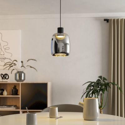 Sklenené moderné smart závesné svietidlo čierne, Tamika, 3,7 W, LED RGBW