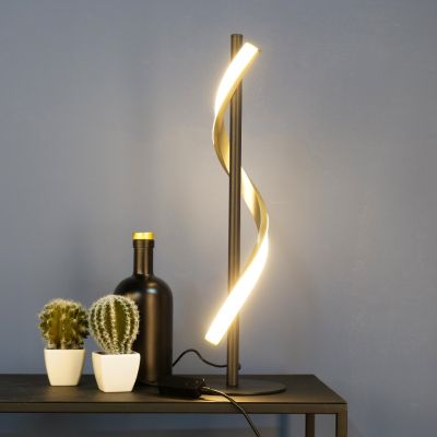 Plastová dizajnová stolová lampa mosadzná, Cunera, 8,8 W, LED nastaviteľný od teplej po studenú bielu, s 3-stupňovým stmievačom