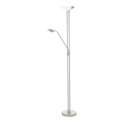Sklenená dizajnová stojaca lampa na čítanie niklová, Brava, 20 W, LED 3000 K, s vypínačom