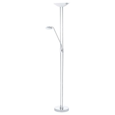 Sklenená dizajnová stojaca lampa na čítanie chrómová, Brava, 20 W, LED 3000 K, s vypínačom