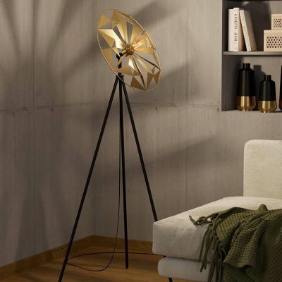 Hliníková retro stojaca lampa zlatá, Thiemen, s vypínačom
