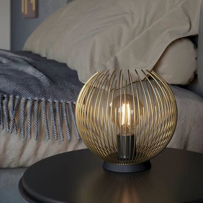 Hliníková industriálna stolová lampa zlatá, Keimpe, s vypínačom