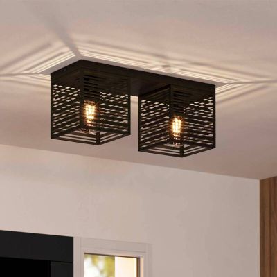 Hliníkové industriálne stropné svietidlo čierne, Lennaert