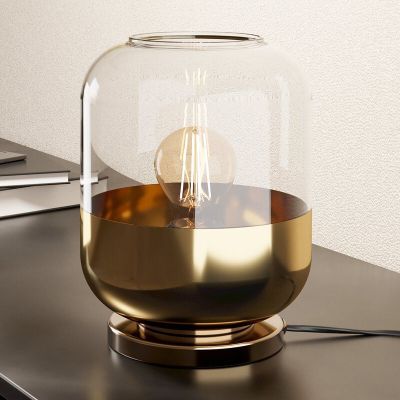 Sklenená dizajnová stolová lampa zlatá, Jeanny, s vypínačom
