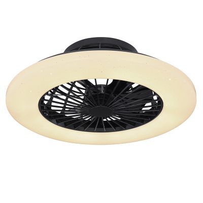 Čierny moderný stropný ventilátor z plastu, Joni, 40W, nastaviteľný výkon LED svetla z teplej až studenej bielej, s diaľkovým ovládaním