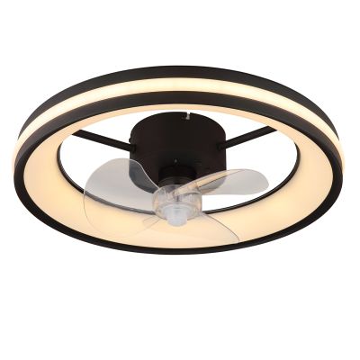 Čierny moderný stropný ventilátor z plastu, Klaaske, 30W, nastaviteľný teplý až studený biely LED, s diaľkovým ovládaním