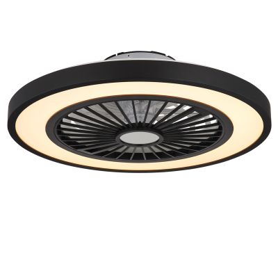 Čierny moderný stropný ventilátor z plastu, Komal, 45W, nastaviteľný teplý až studený biely LED, s diaľkovým ovládaním