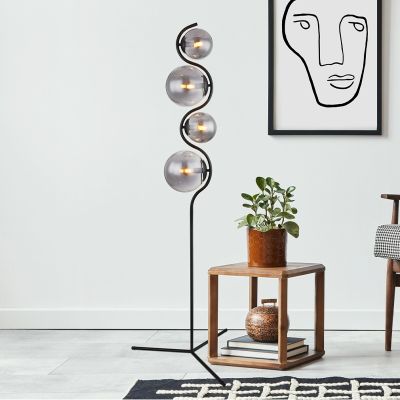 Sklenená moderná stojaca lampa čierna, Bart, s vypínačom