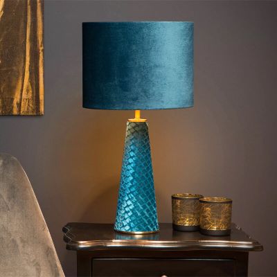 Modrá stolová lampa retro, Extravaganza Velvet, s vypínačom