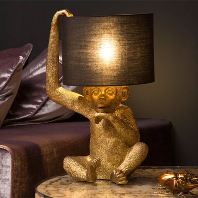Čierna stolová lampa retro, Extravaganza Chimp, s vypínačom