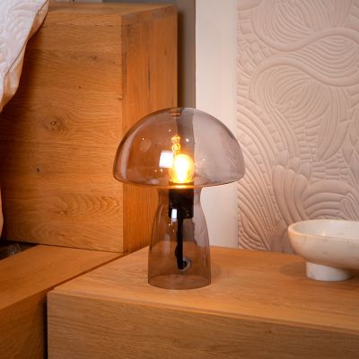 Sivá stolová lampa moderná, Fungo, s vypínačom
