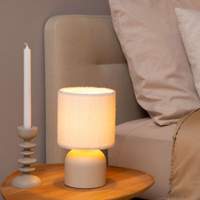 Béžová stolová lampa vintage, Woolly, s vypínačom