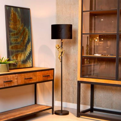 Čierna stojaca lampa retro, Extravaganza Chimp, s vypínačom