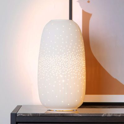 Keramická stolová lampa biela, Flores, s vypínačom