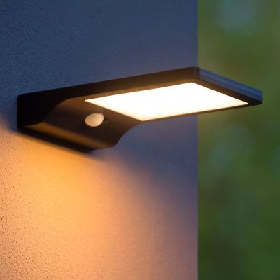 Čierne vonkajšie nástenné svietidlo so senzorom pohybu moderné, Basic, 3 W, LED 2700 K, IP44