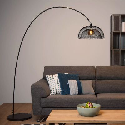 Čierna oblúková lampa moderná, Mesh, s vypínačom